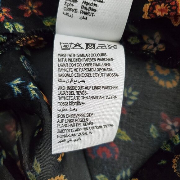 Peacocks Womens Black Floral Embroidered Blouse Size 16 US L Sheer Smocked Waist - Picture 7 of 10